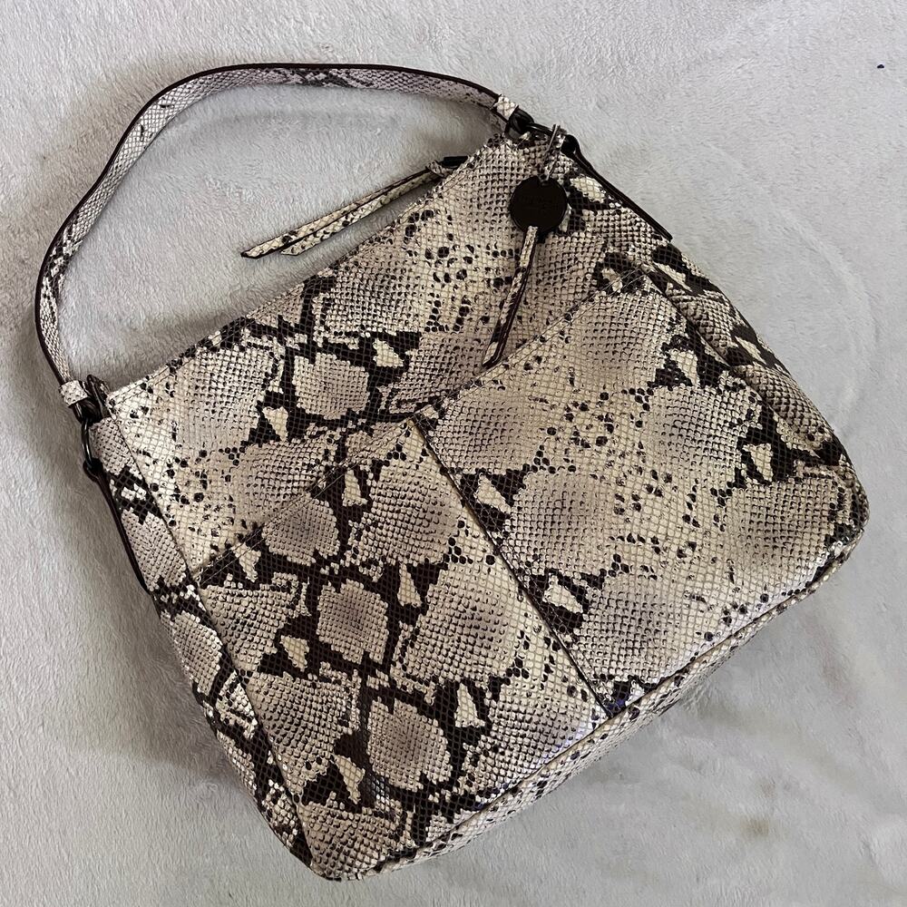 Margo New York Genuine Leather Embossed Printed Snakeskin Pattern Purse Handbag